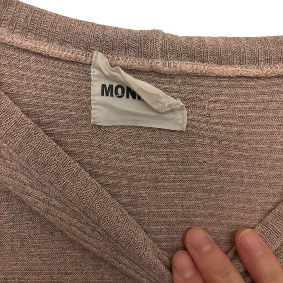 Monrow  Waffle Knit Dolman Top Taupe Women’s Made in USA - Picture 4 of 7
